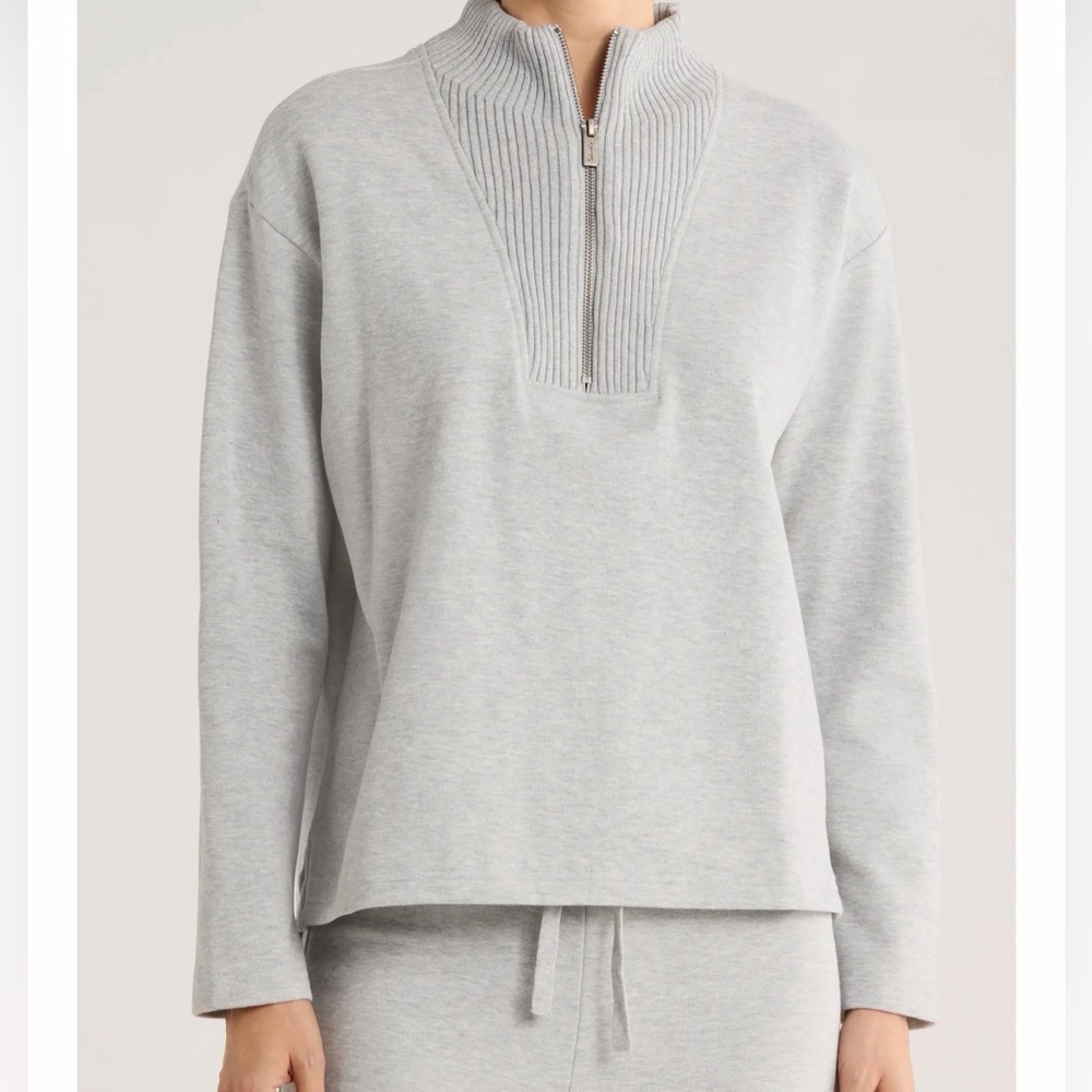 Splendid Heather Grey Ribbed Half-Zip Sweater